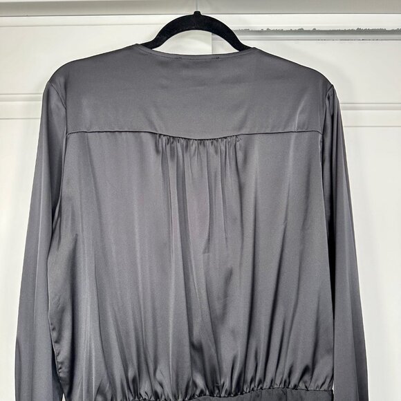 Black Satin Surplice Long Sleeve Bodysuit - 1X - Picture 8 of 11